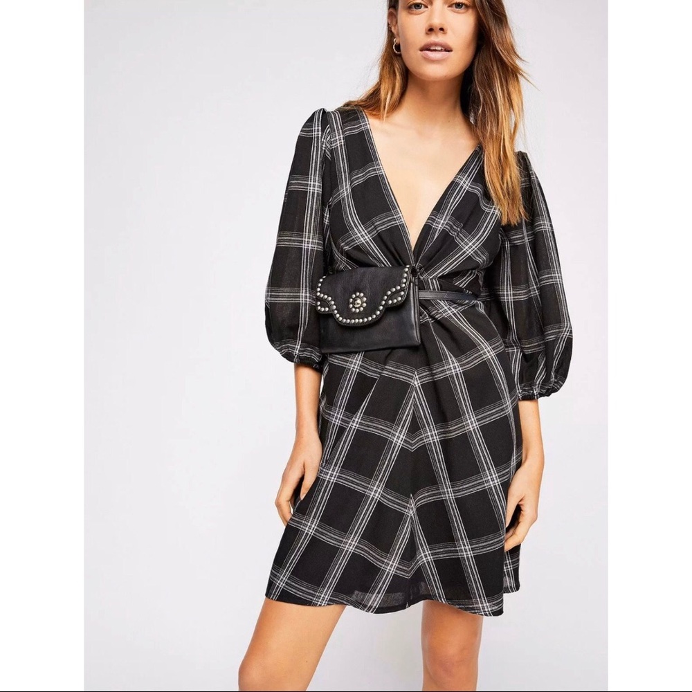 Miss Molly Plaid Mini Dress Black Gray Tunic New 2